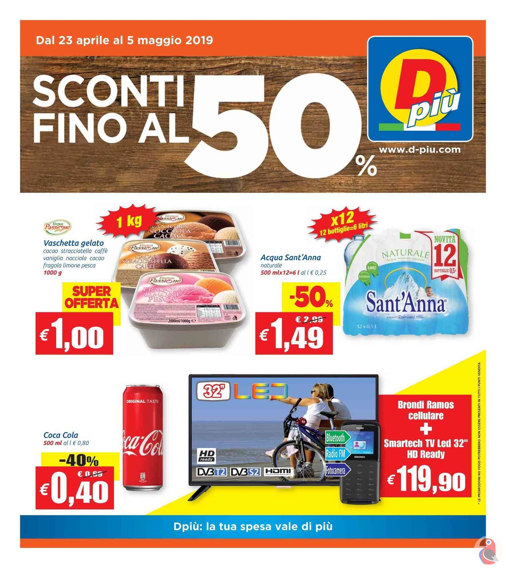 Volantino DPiù Sconti al 50 fino al 5 Maggio dal 23 Aprile 2019